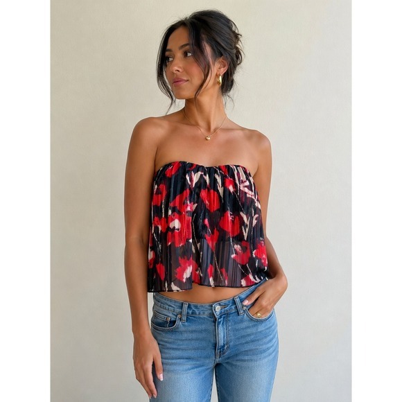 Lela Rose Tops - Pearl by Lela Rose Strapless Pleated Chiffon Strapless Top Floral Y2K Size 4